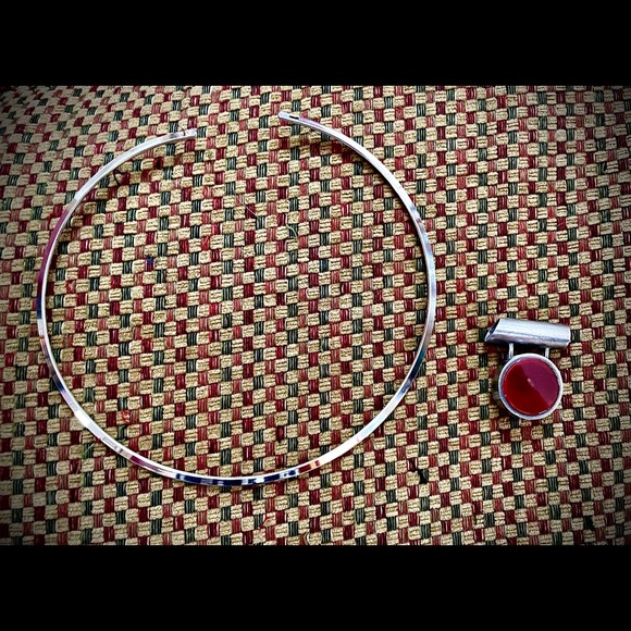 Sterling silver and carnelian drop modernist necklace. Very striking piece. - Picture 4 of 5